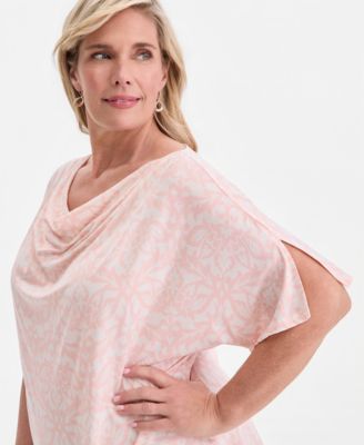 Plus Size Cowl-Neck Elbow-Sleeve Top