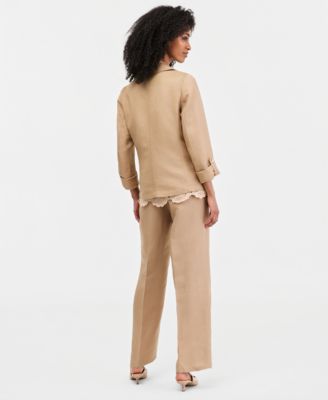 Open-Front Blazer, Crocheted Top & Pull-On Pants