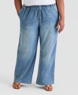 Trendy Plus Size Tie-Waist Wide-Leg Jeans