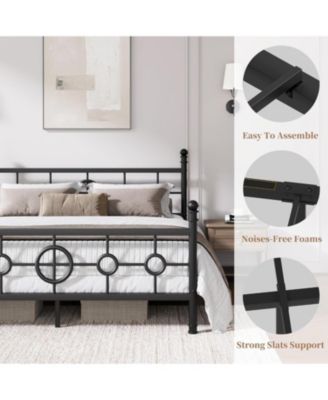 Metal Bed Frame with Vintage Circular Headboard and Footboard, Heavy-Duty Iron Platform Bed, No Box Spring Needed, Noise-Free Design