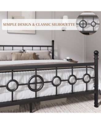 Metal Bed Frame with Vintage Circular Headboard and Footboard, Heavy-Duty Iron Platform Bed, No Box Spring Needed, Noise-Free Design