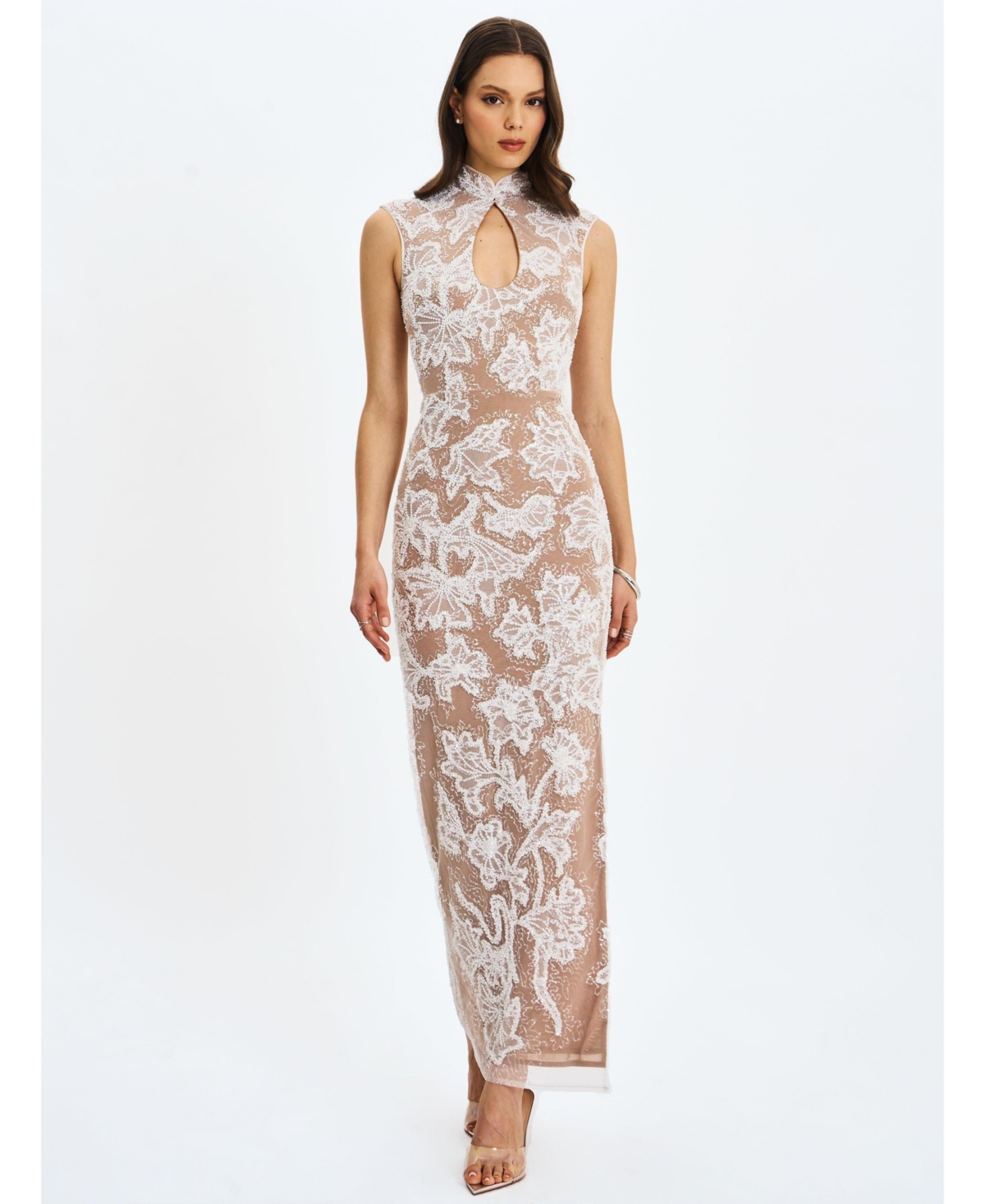 Miss Circle Women's Tavia Beaded Teardrop Neckline Maxi Dress