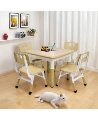 Modern Kids Table and 4 Chair Set, Height Adjustable Toddler Tables and 4 Chairs with Non-Slip Desk