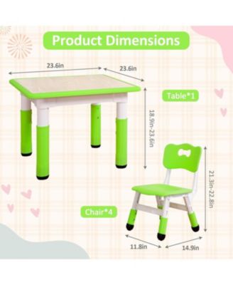 Modern Kids Table and 4 Chair Set, Height Adjustable Toddler Tables and 4 Chairs with Non-Slip Desk