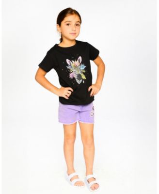 Big Girls Mauve Denim Shorts with Embroidery