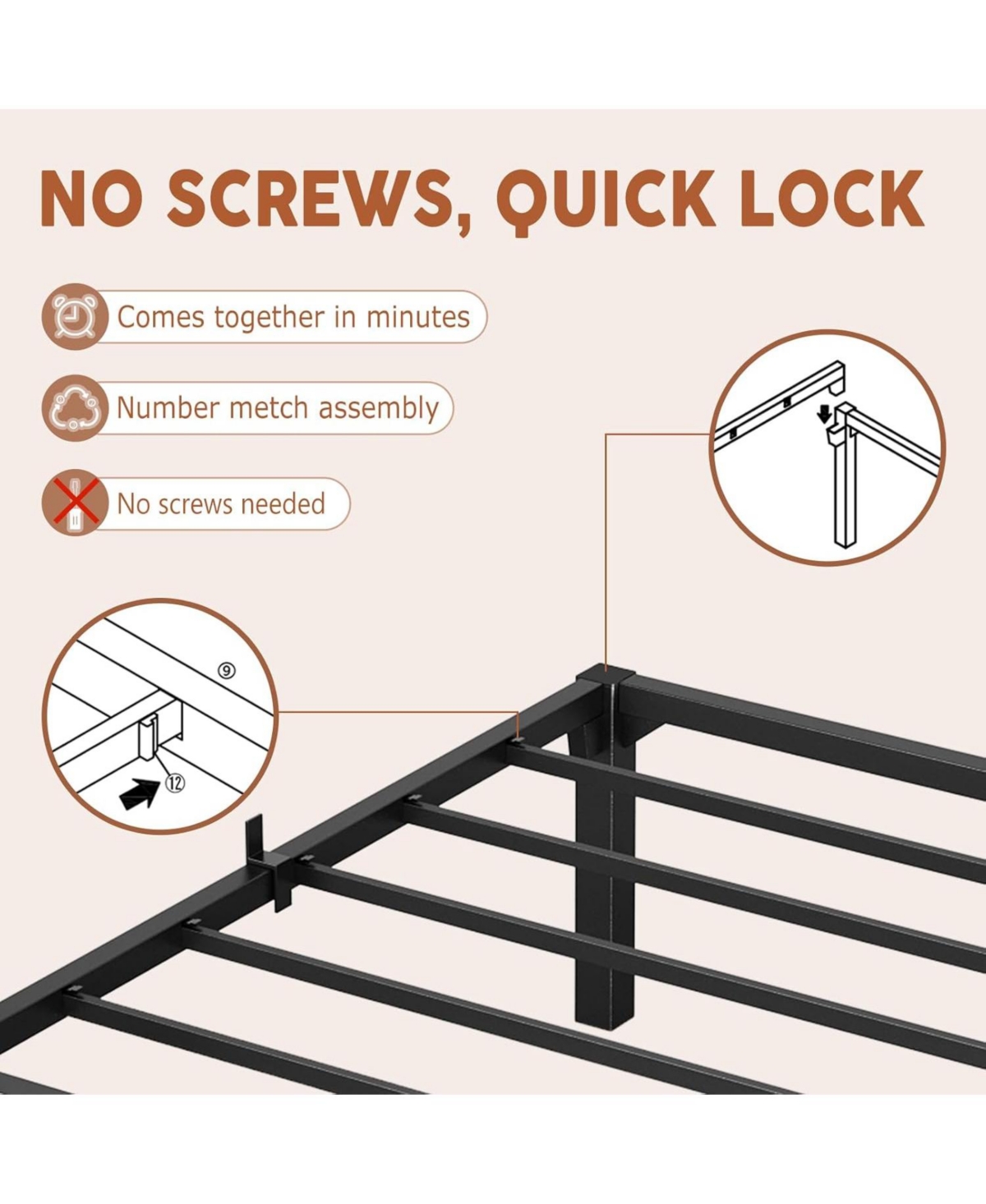 gaomon Metal Bed Frame, 16" High Platform Frame No Box Springs Needed