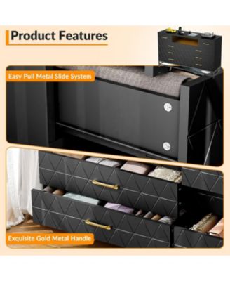 8 Drawer Dresser for Bedroom, Pink Dresser with Led Light, 55 in Tv Stand Dressers with Power Outlet, Large Dressers Bedroom with Deep Drawers,