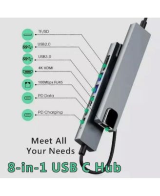 8 in 1 USB C Hub Multiport Adapter- Laptop Docking Station Hub, for MacBook, HP, XPS, ChromeBook, Surface, PC, etc