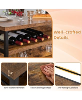 4-Tier Mini Bar Kitchen Island with Footrest and Wine Rack, Storage Cart