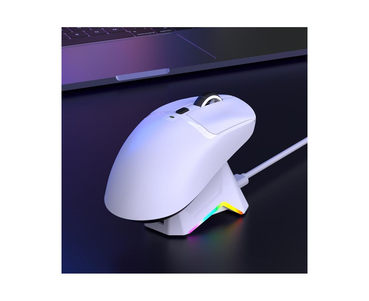 Risokeys Tri-Mode Wireless Gaming Mouse, Lightweight, 12000 Dpi Adjustable, Magnetic Rgb Charging Dock, BT5.3+2.4G+Wired, for Pc, Laptop, Mac