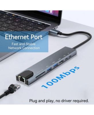 8 in 1 USBC Dongle with 4K HDMI, RJ45 Ethernet, 100W PD Charging, USB 3.0, SD/TF Card Reader,for MacBook Pro/Air, and Other Type C Devices