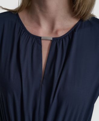 Women's Cap-Sleeve Jewel Neck Keyhole Midi Dress