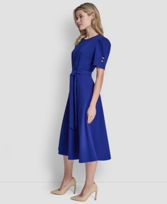 Women's Short-Sleeve Jewel Neck Midi Dress
