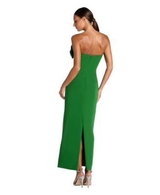 Petite Crepe Strapless Midi Dress with 3D Flower Detail