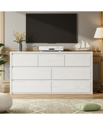 7 Drawer Dresser for Bedroom, Wide Modern Chest of Drawers, Large Wood Dresser Wooden Storage Organizer for Living Room