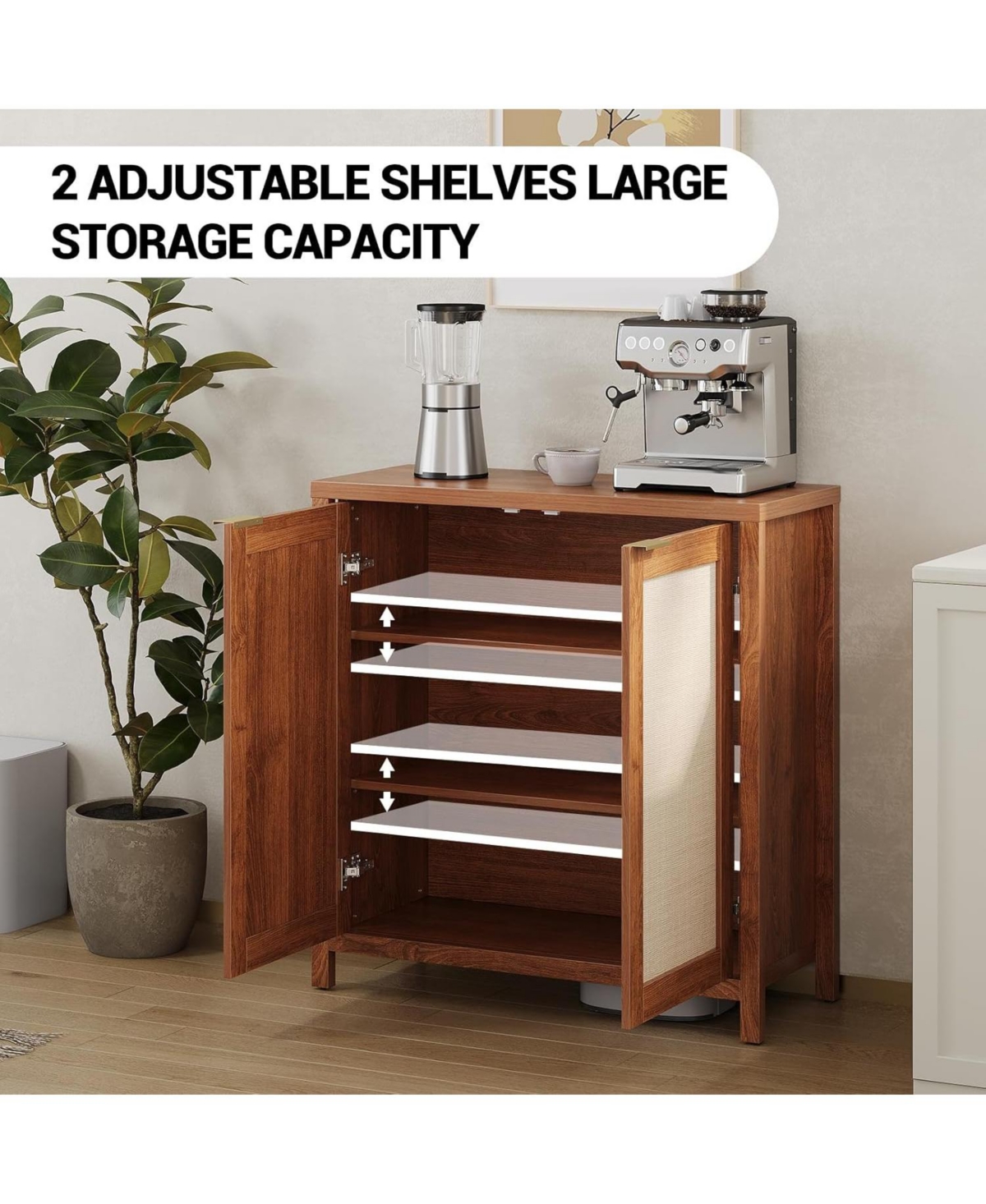 gaomon Farmhouse Rattan Buffet Cabinet with Storage & Adjustable Shelves, 34.3" Kitchen Sideboard Console Table for Living Room Dining Entry