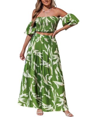 Women's Smocked Off-The-Shoulder Wide-Leg Matching Sets