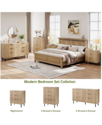 Oak Fluted 5 Drawer Dresser for Bedroom, Modern Wood Chest of  Wide Drawers, Closet Dresser Organizer with Anti-Tipping Device, Metal Legs
