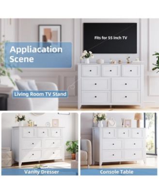 White 7 Drawer Dresser for Bedroom – 54" Wide Modern Wooden Chest with Deep Drawers, Metal Knobs, for Hallway, Entryway