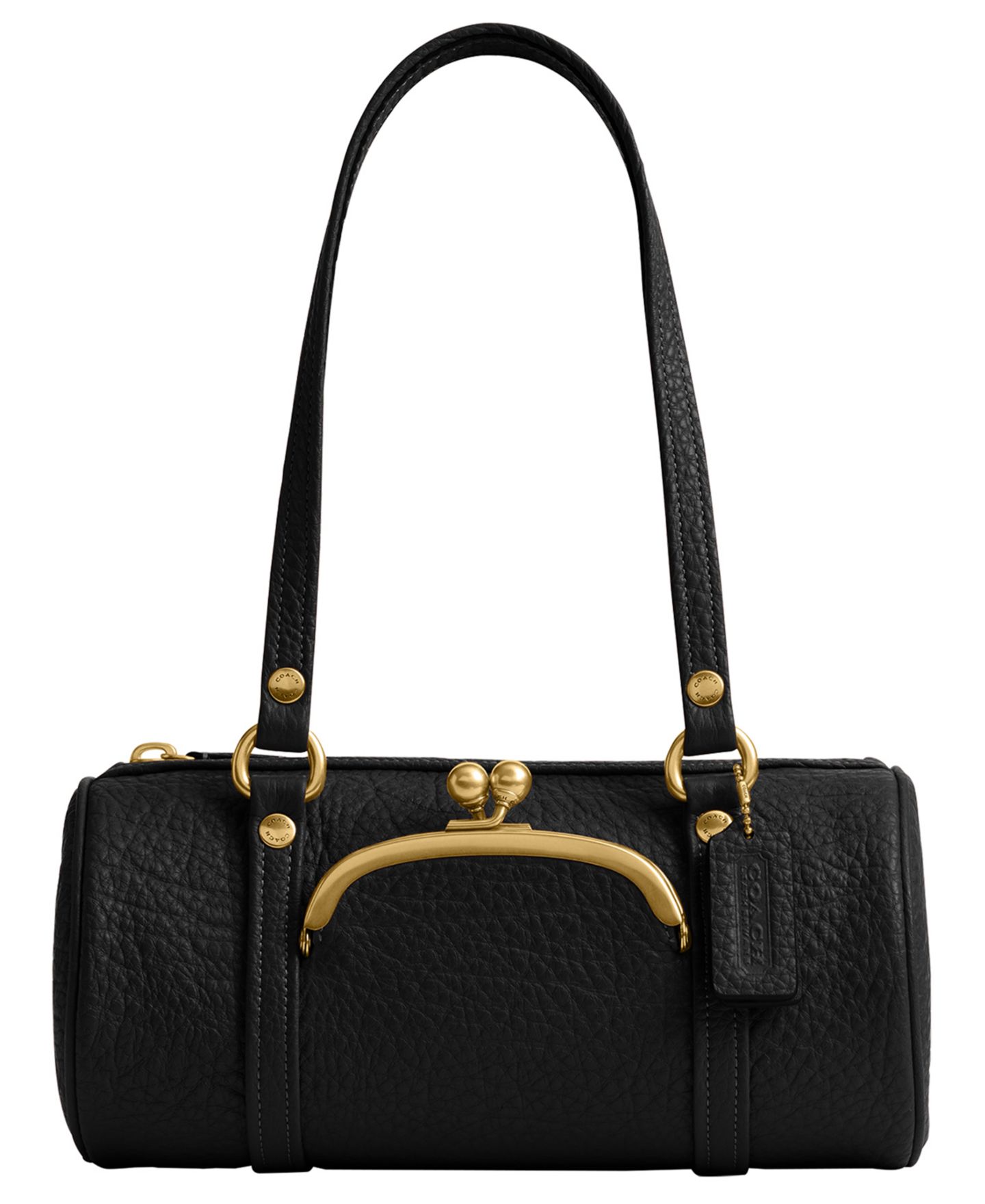Женская сумка COACH Originals Kisslock Medium Pebble Leather Barrel 28, цвет: Латунный / Чёрный — фото 1