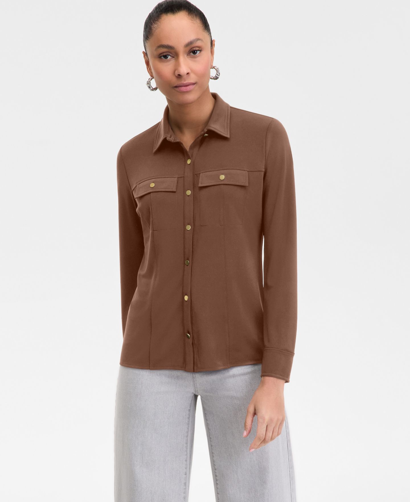 Женская рубашка I.N.C. International Concepts Knit Utility, цвет: Медный — фото 1