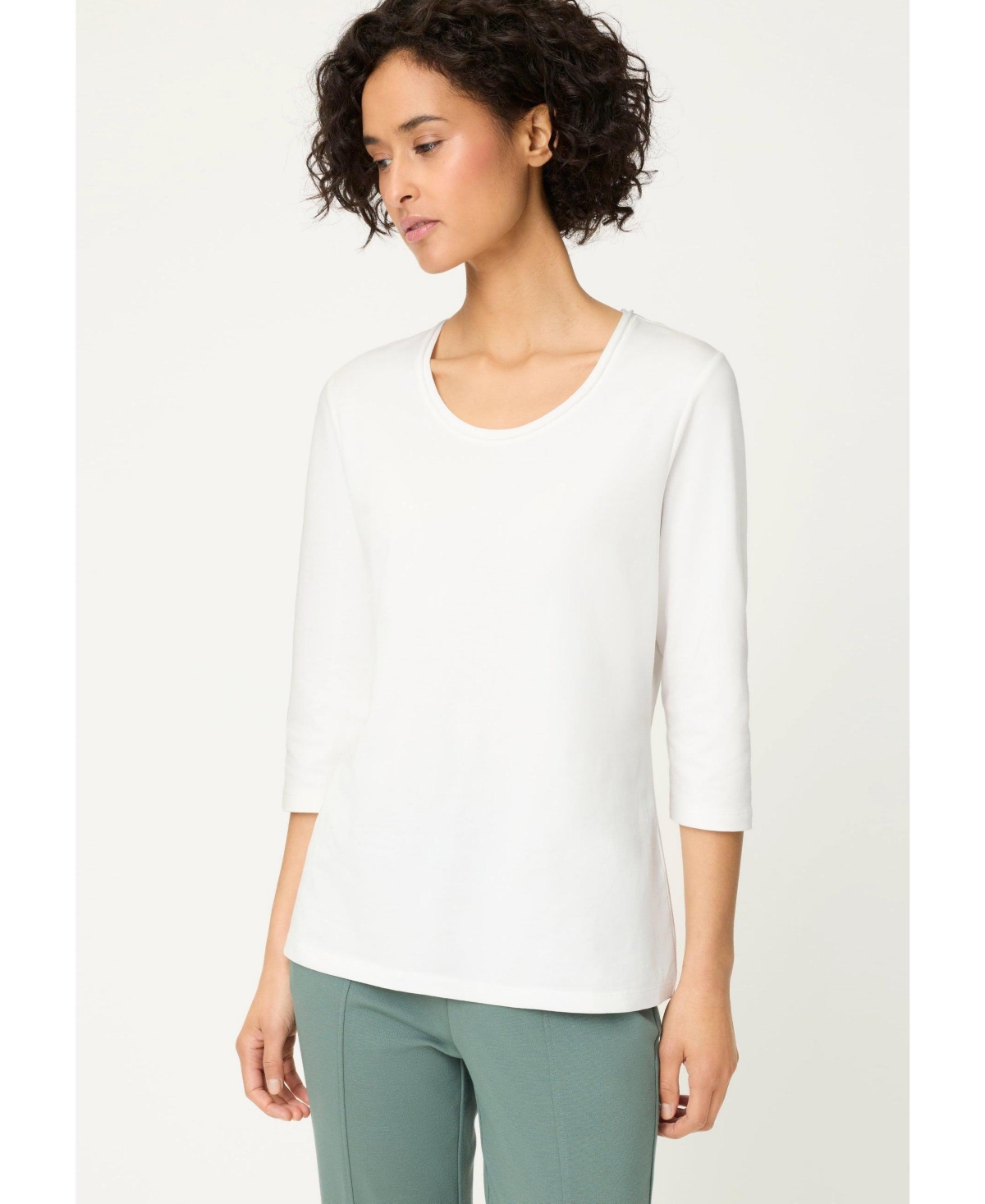 Olsen Women's Solid 3/4 Sleeve T-Shirt - Off white