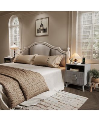 Modern Wood Nightstand with Charging Station, Fluted Bedside Table with Drawers and Shelf for Bedroom, Living Room