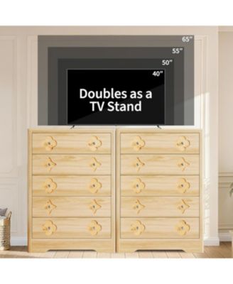 5 Drawer Tall Dresser for Bedroom, 45'' Boho Chest of Drawers, Wooden Chest with Clothes Storage Cabinet, Decorative Drawer Front Organizer