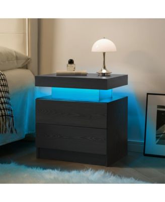 LED Nightstand with 2 Drawers, Bedside Table Cabinet with Adjustable Color Lighting, Modern End Side Table for Bedroom, Living Room