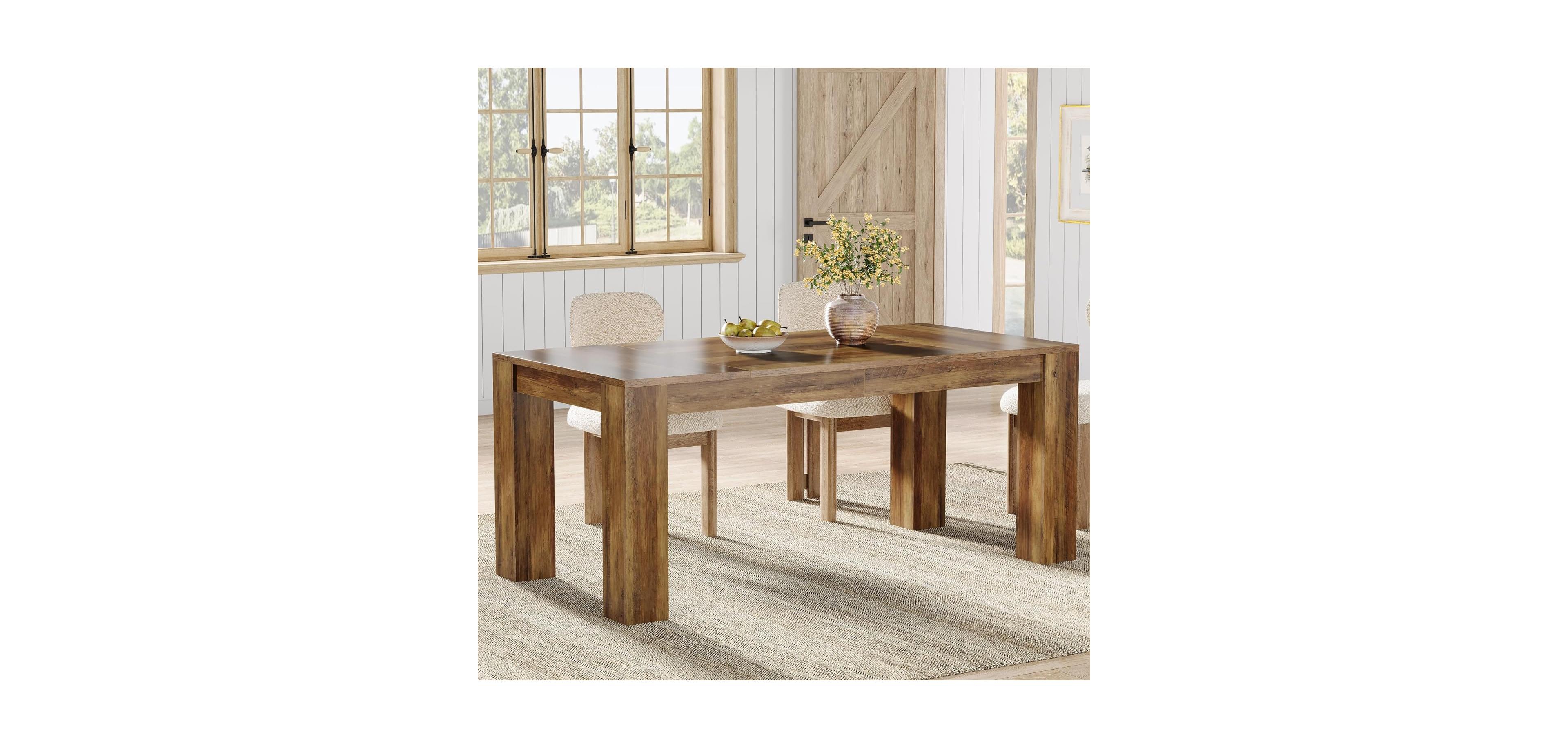 Tribesigns Dining Table for 4 to 6, Rectangular Kitchen Dinner Table, Wooden Eating Table