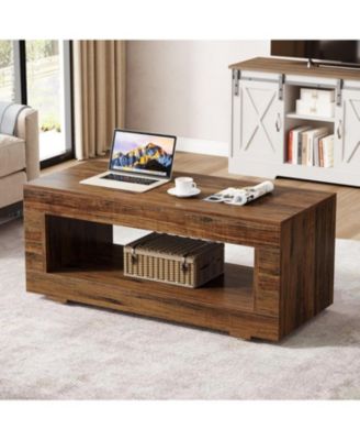 43.3" Wood Coffee Table for Living Room,2-Tier Farmhouse Rectangular Center Table Cocktail Living Room Table