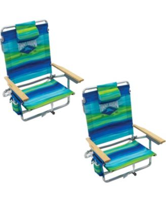 Tommy Bahama 2-Pack 5-Position Classic Lay Flat Backpack Beach Chair with Cooler and Cup Holder, Portable Folding Beach Chair for Tanning, Blue/Green