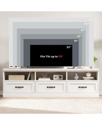 70" TV Stand for 80" TVs, Mid-Century Entertainment Center with Drawer and Open Shelves