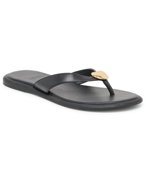 Женские сандалии Dolce Vita Jaina Dome Embellished Flat Thong, цвет: Чёрный кожаный