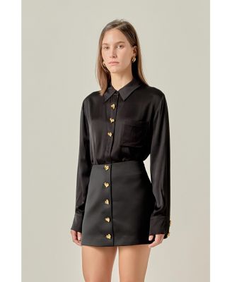 Women's Heart Button Up Satin Shirt