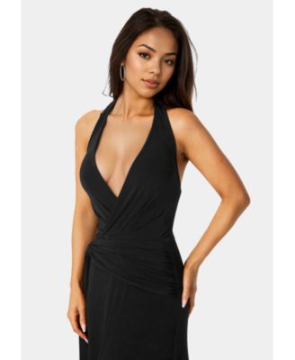 Women's Wrap Front Plunge Neck Maxi Dress