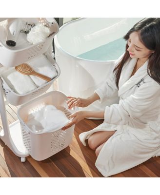 4-Tier Laundry Hamper Sorter, Vertical Laundry Baskets with Wheels, Removable, Stackable Laundry Cart, Laundry Storage Organizer for Dorm