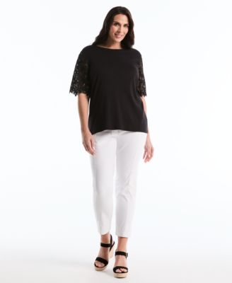 Plus Size Drape Lace Sleeve Crewneck Top