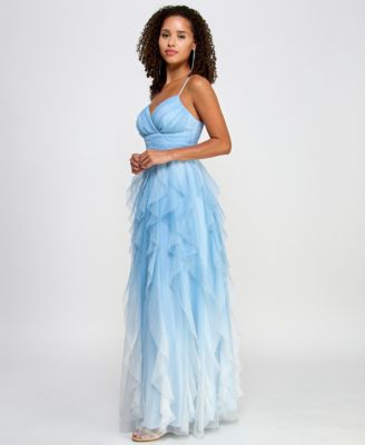 Juniors' Ombr&eacute; Spiral-Ruffled Gown
