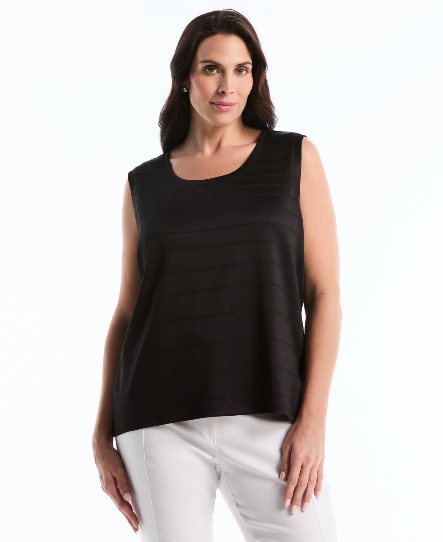 Женский топ Rafaella Plus Size Ottoman Knit Sleeveless Crewneck, цвет: Чёрный — фото 3