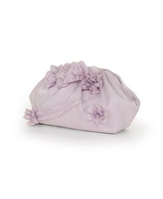 Woman's Violet Jacquard Satin Floral Applique Pouch Clutch
