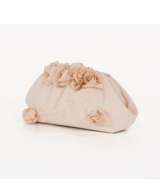 Woman's Violet Jacquard Satin Floral Applique Pouch Clutch