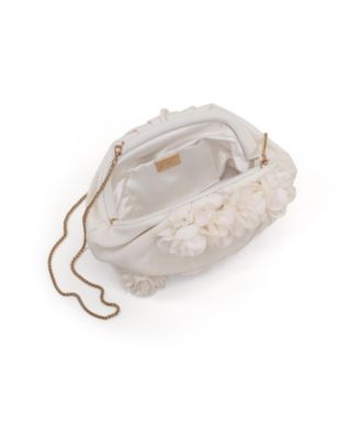 Woman's Violet Jacquard Satin Floral Applique Pouch Clutch