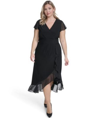 Plus Size V-Neck Flutter-Sleeve Midi Dress