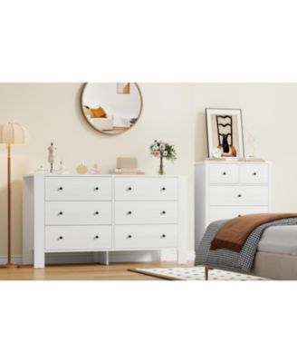 Natural Oak 6-Drawer Dresser, Modern Double Dresser and Storage Organizer for Bedroom or Entryway