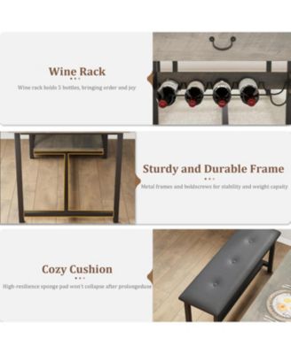 Dining Table Set for 4, Kitchen Dining Table Set with Upholstered Benches, Kitchen Dining Room Table with Storage Drawers