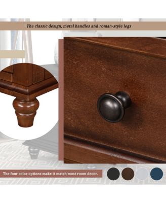 28'' Wood Nightstand, Bedside Cabinet with 3 Storage Drawers and Pull-out Tray, Bedside Accent Table for Bedroom and Office (Brown)