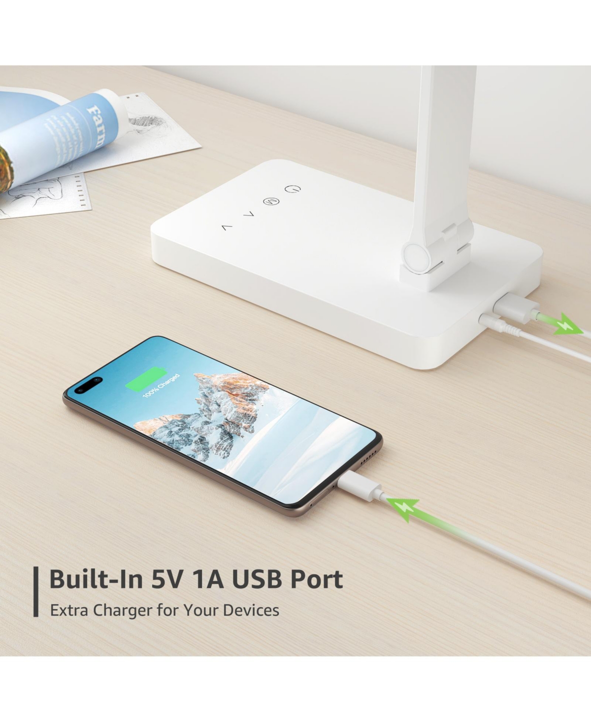 Lepro Led Desk Lamp with charging port, 650LM Touch Control, 5 Brightness Level