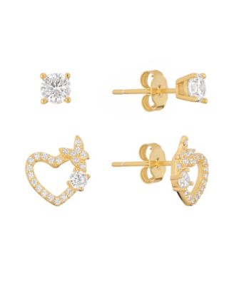 2-Pc. Cubic Zirconia Heart Butterfly 14k Gold Over Sterling Silver Stud Earring Set