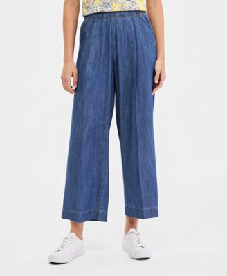 Women's Pleated Chambray Wide-Leg Ankle Pants